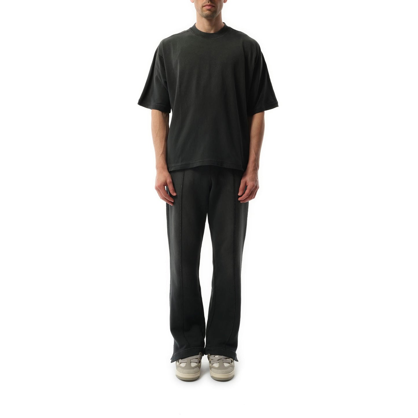 Stepped Hem T-Shirt in Stained Black