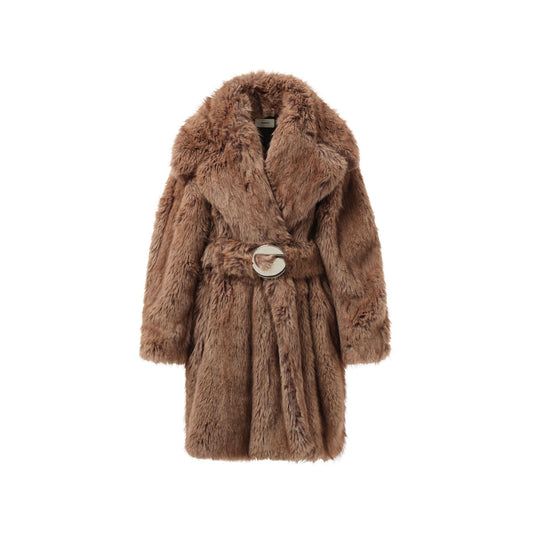 Fur Oversized Belted Coat in Brown