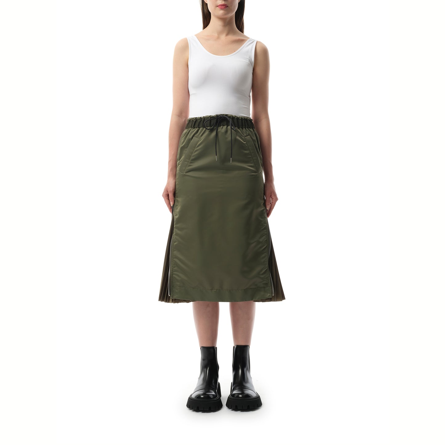 Nylon Twill Skirt in Khaki