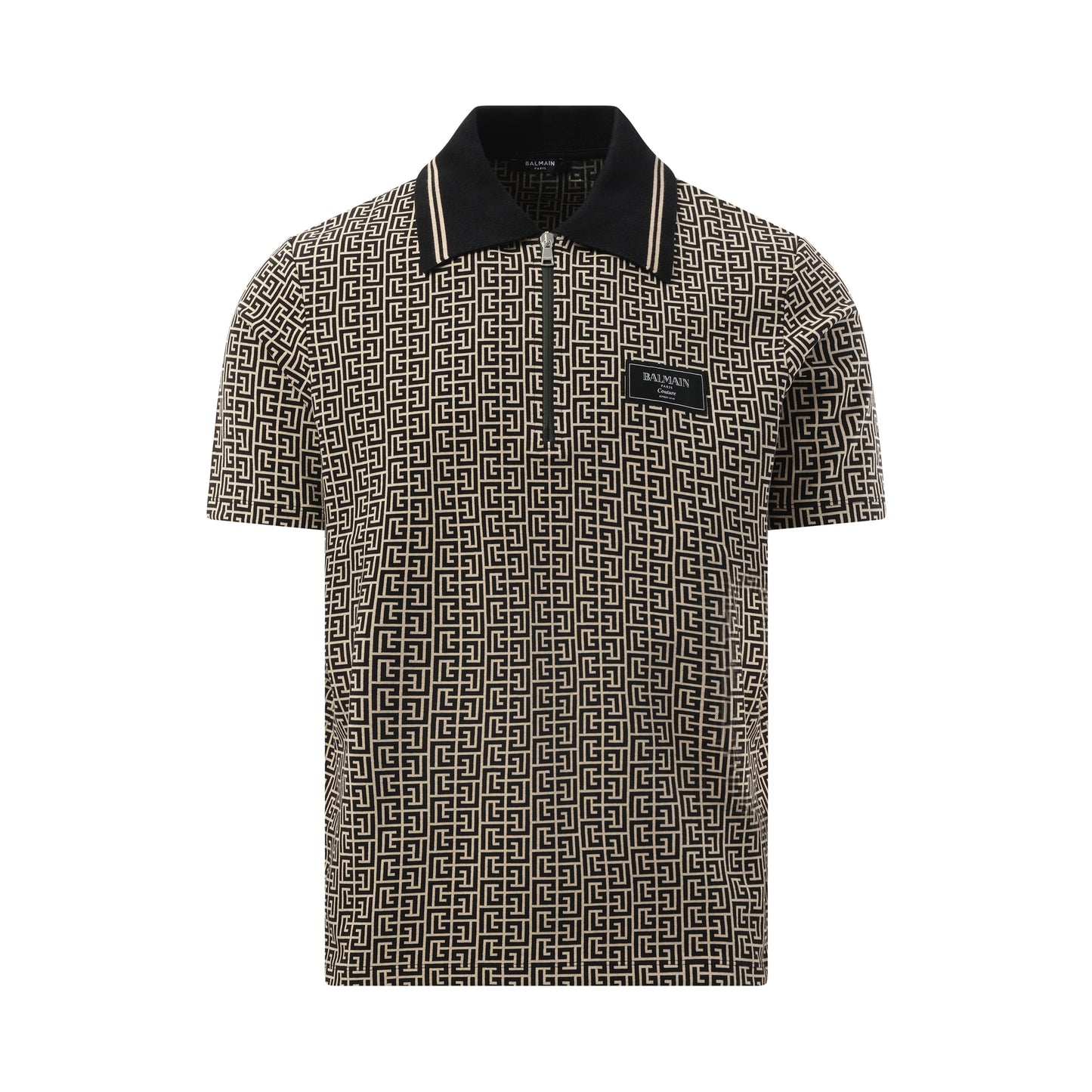 Monogram Couture Label Zipped Polo in Ivory/Black