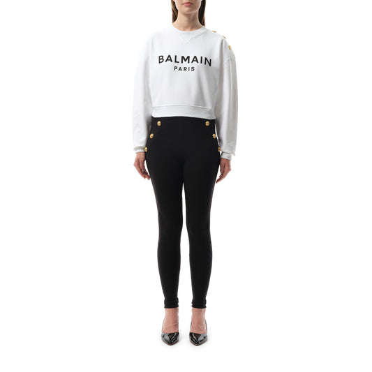 3 Button Balmain Printed Sweatshirt in White/Black