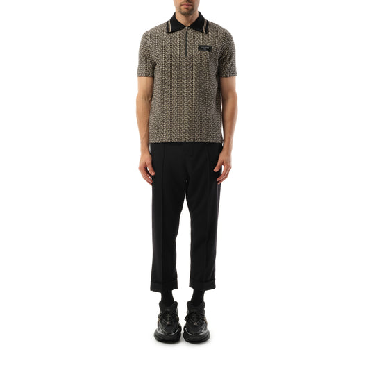 Monogram Couture Label Zipped Polo in Ivory/Black