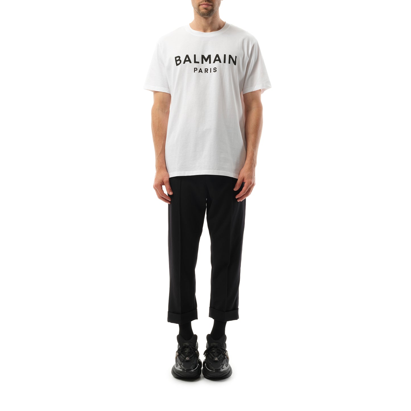 Balmain Print Reg Fit T-Shirt in White/Black