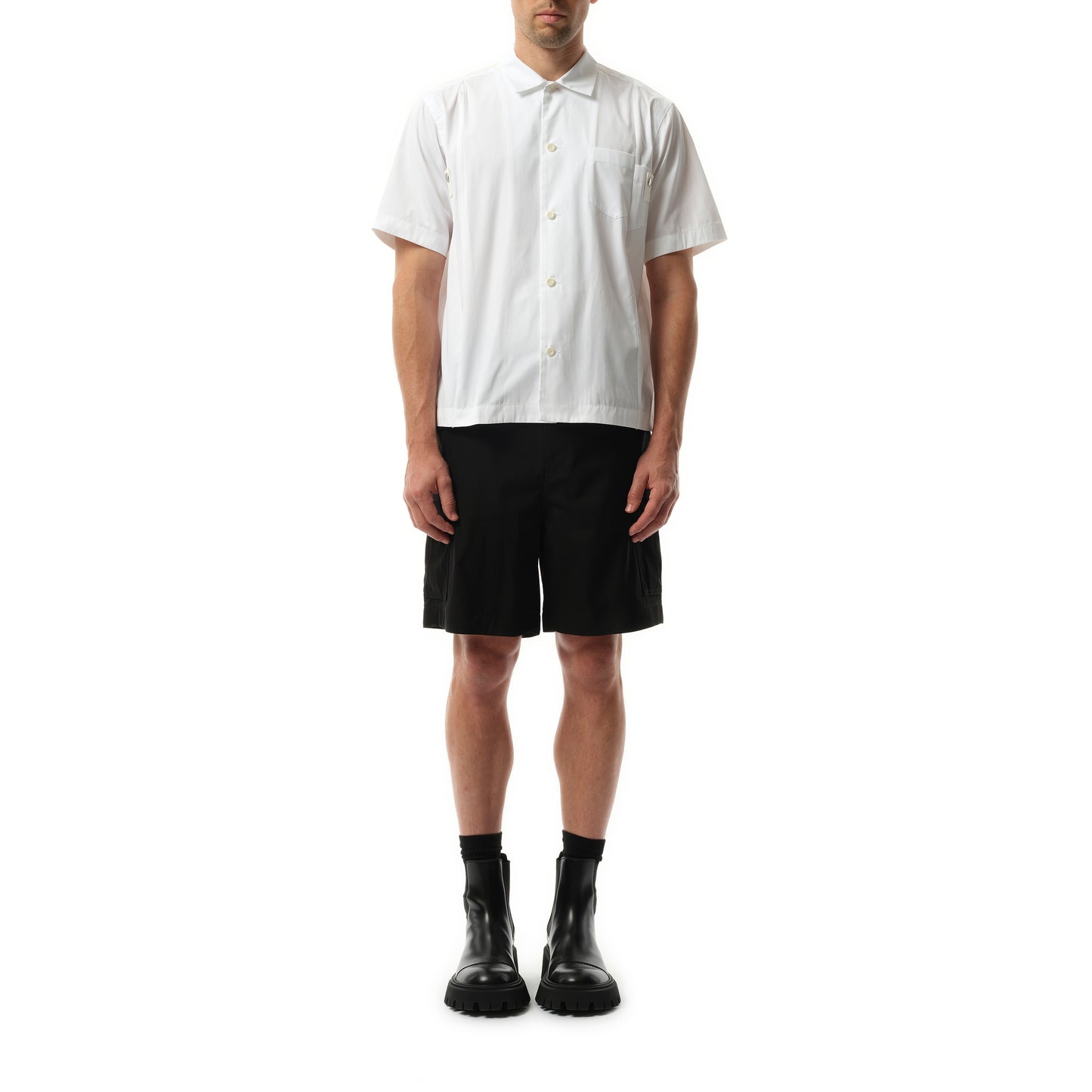 Cotton Poplin Short-sleeve Shirt in Off White