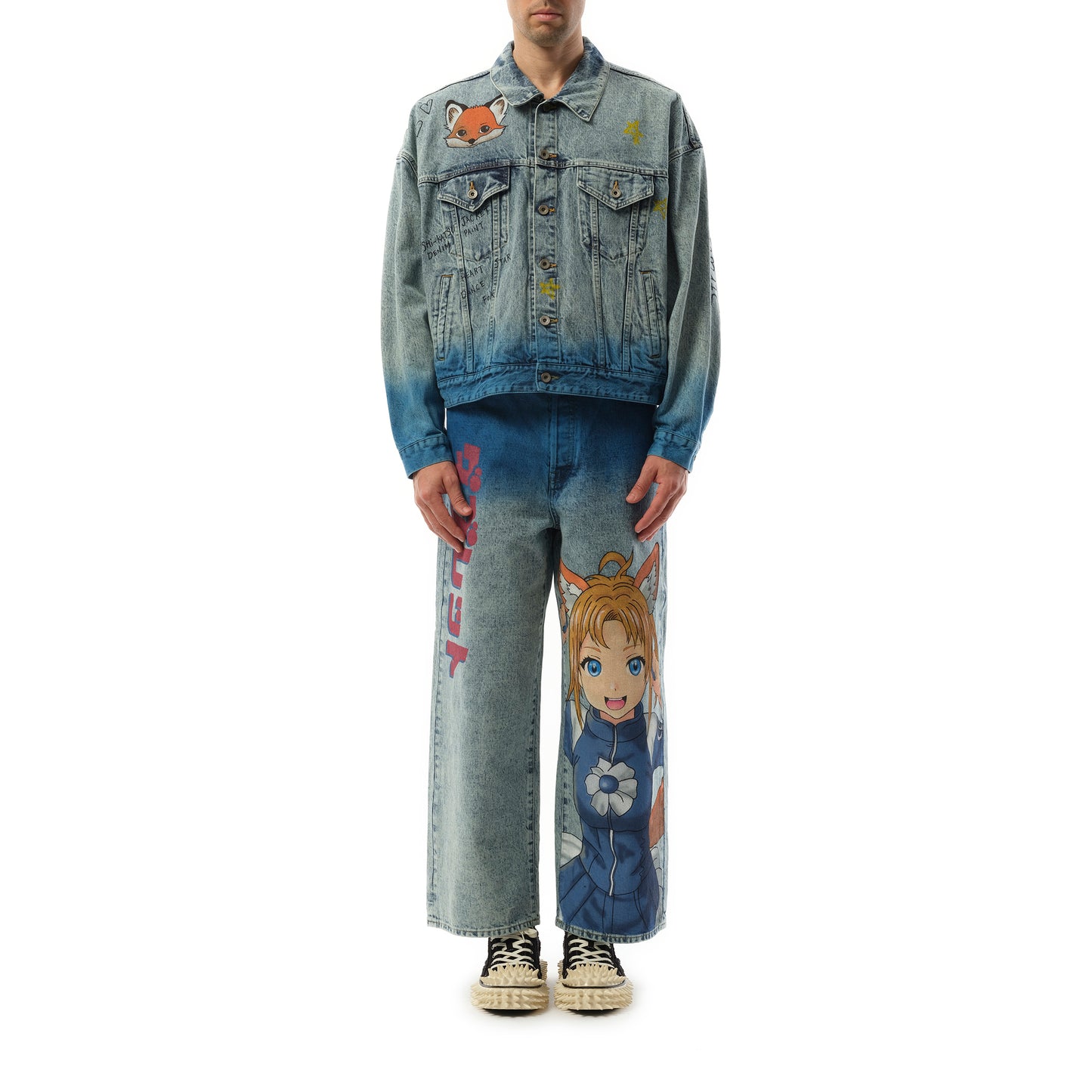 Anime Hand-Painting Denim Jacket in Blue