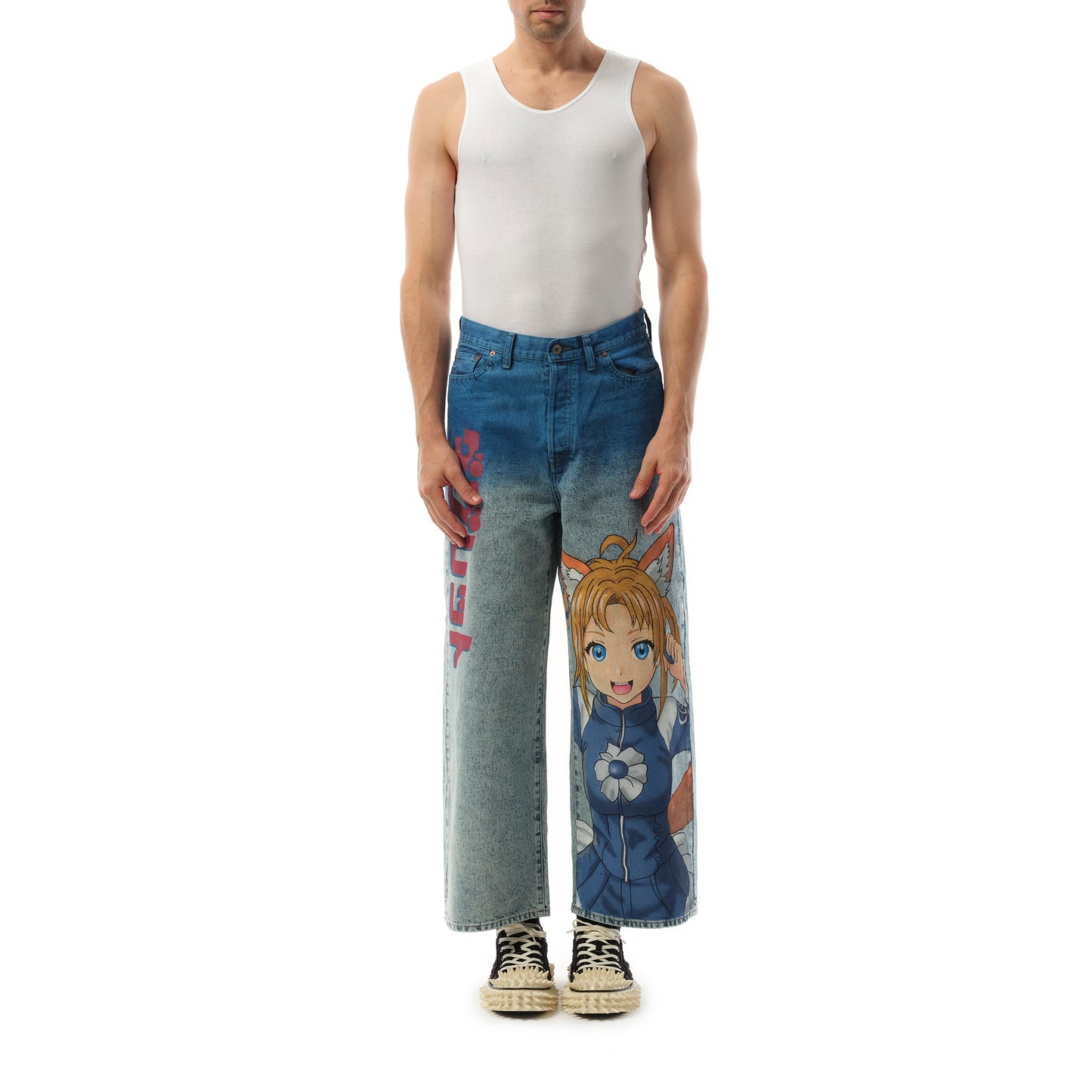 Anime Hand-Painting Denim Pants in Blue