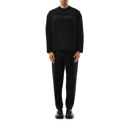 Tonal Jil Sander Logo Long Sleeve T-Shirt in Black