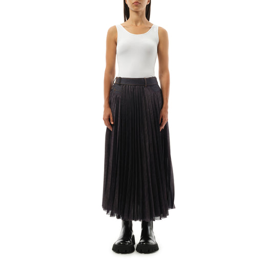 Denim Mix Pleat Skirt in Indigo