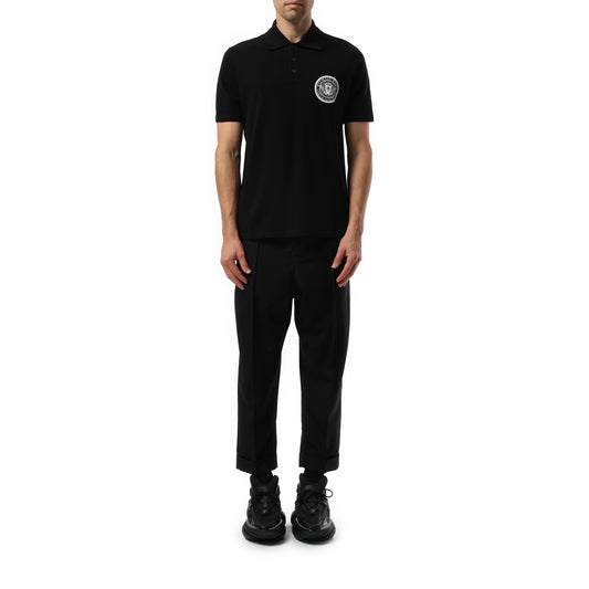 Small Coin Cotton Polo in Black/White