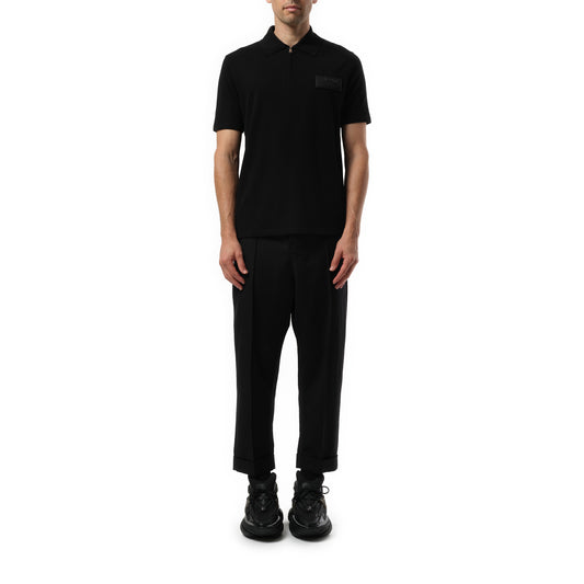 Small Leather Couture Label Zipped Polo in Black