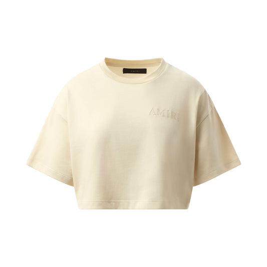 Amiri Embroidered Cropped T-Shirt in Alabaster