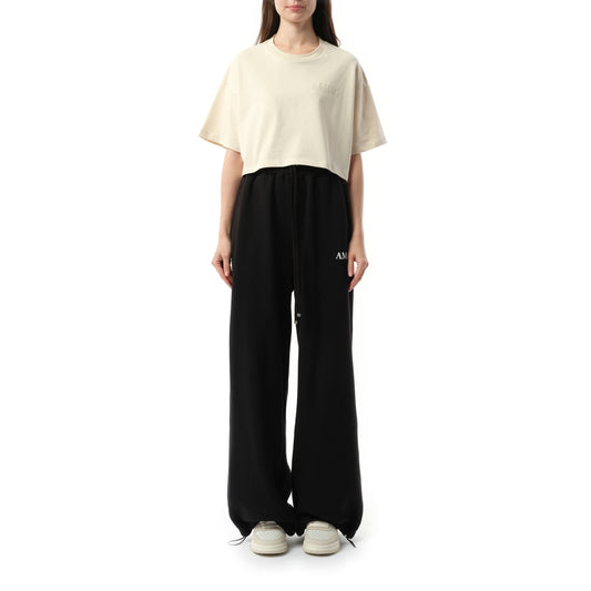 Amiri Embroidered Cropped T-Shirt in Alabaster