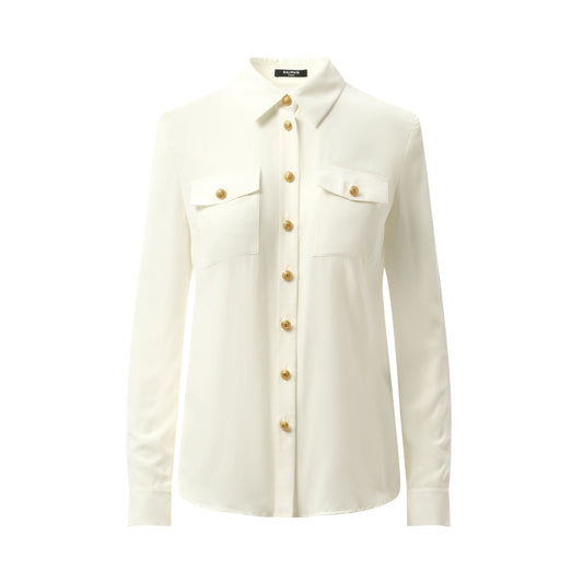 2 PKTS Crepe De Chine Shirt in White