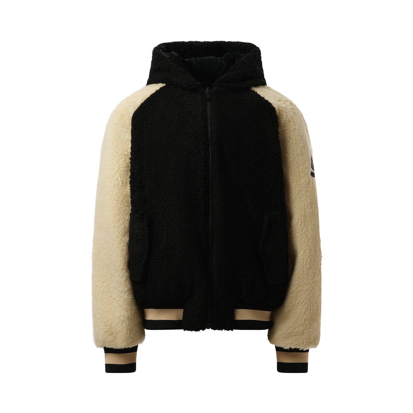 Reversible Hooded Teddy Puffer Jacket in Black/White