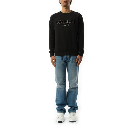 Balmain Flock 
Foil Crewneck in Black/Gold