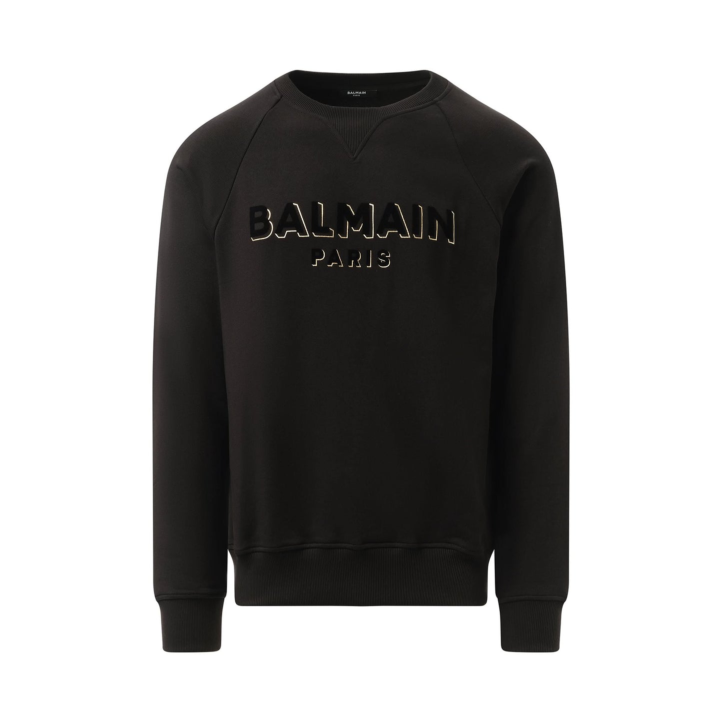 Balmain Flock 
Foil Crewneck in Black/Gold