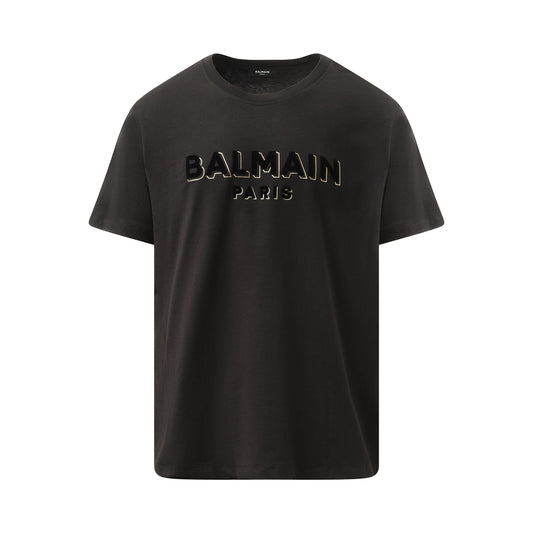 Balmain Flock 
Foil T-Shirt in Black/Gold