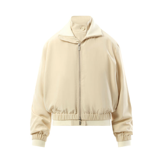 Silk Zip Bomber Jacket in Oat