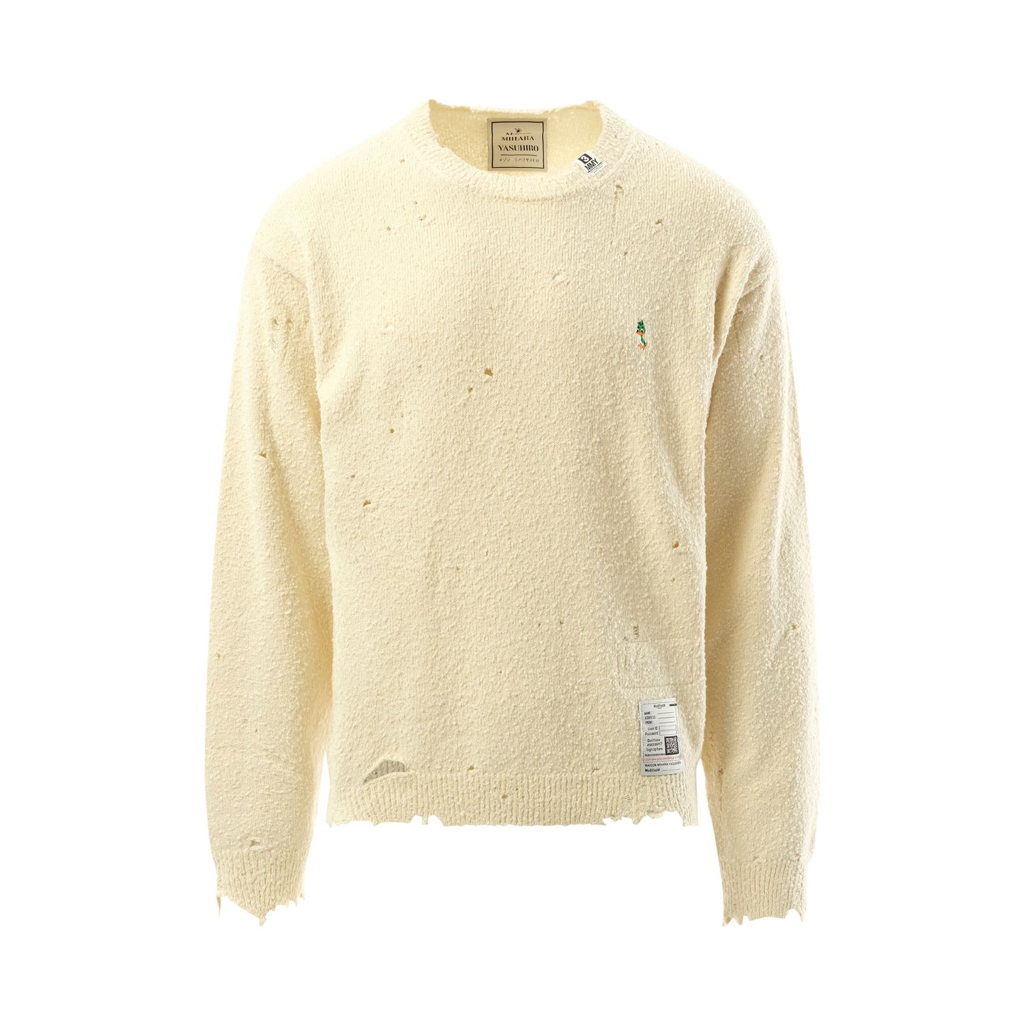 Distressed Knit Pullover in White