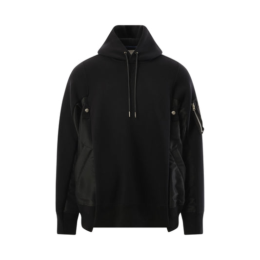 Sponge Sweat Nylon Twill Hoodie in Black