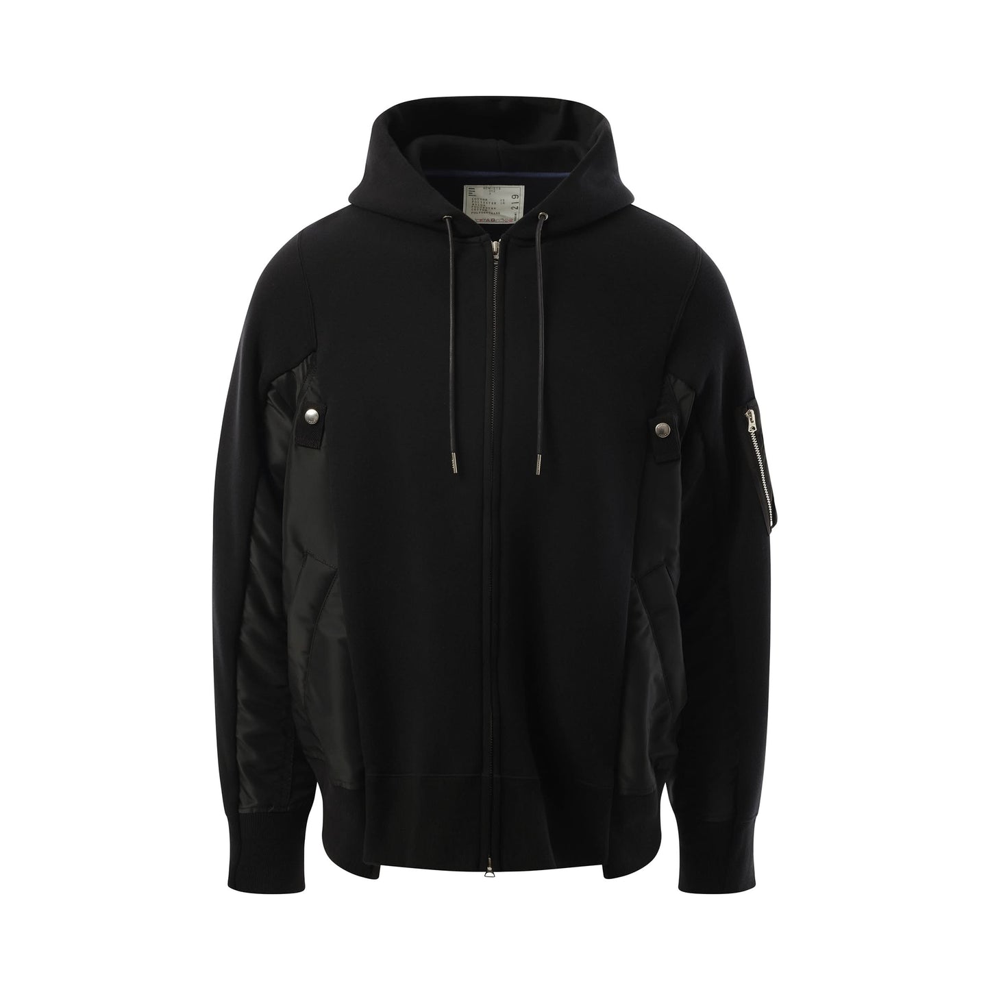 Sponge Sweat Nylon Twill  Zip Hoodie in Black