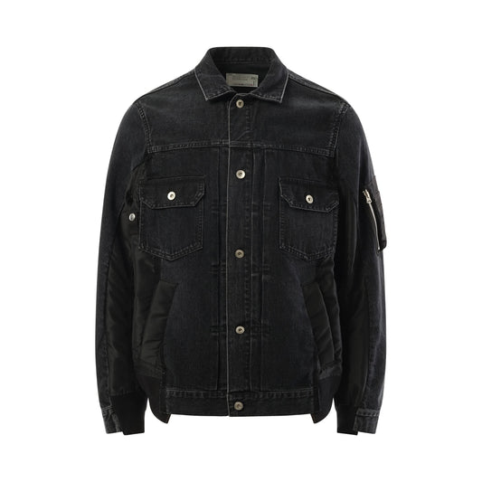 Denim Nylon Twill Jacket in Black