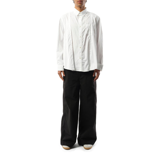 Cotton Poplin Pleated Shirt in Off White