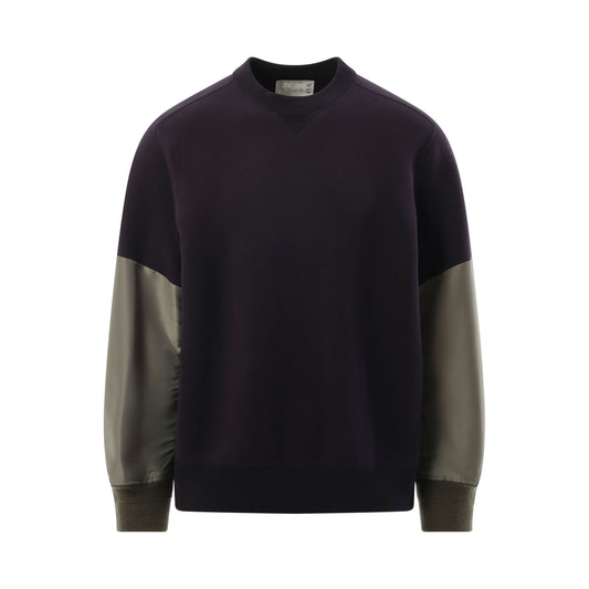 Nylon Twill x Sponge Sweatshirt in Navy/Khaki