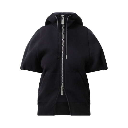 Short Sleeve Sponge Sweat Hoodie in Black