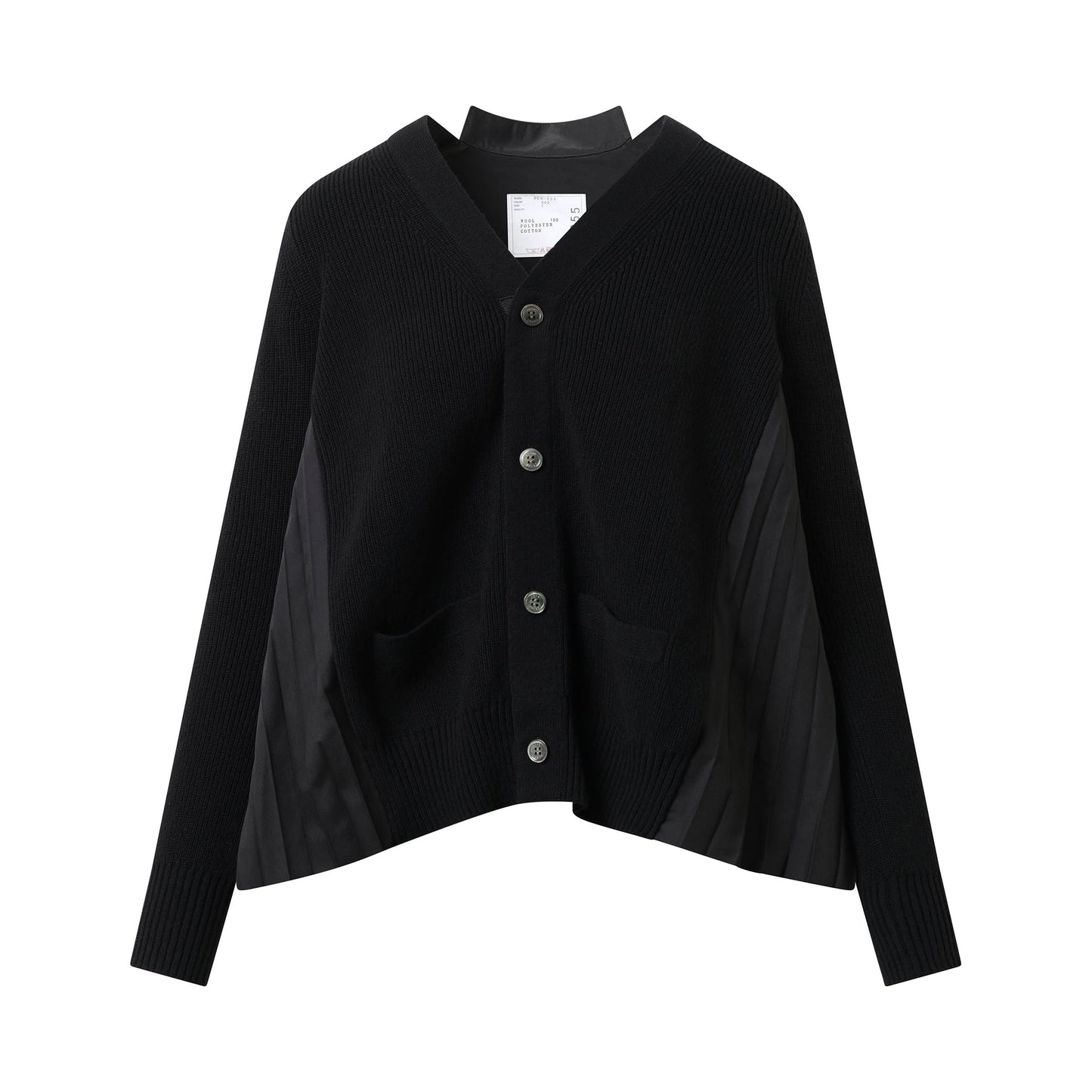 Wool Knit x Cotton Poplin Cardigan in Black