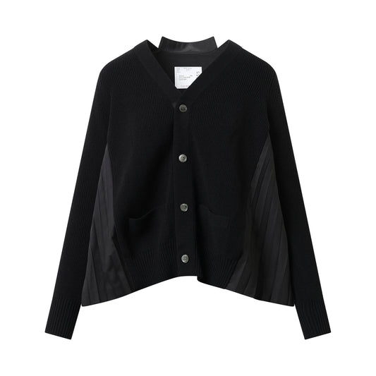 Wool Knit x Cotton Poplin Cardigan in Black