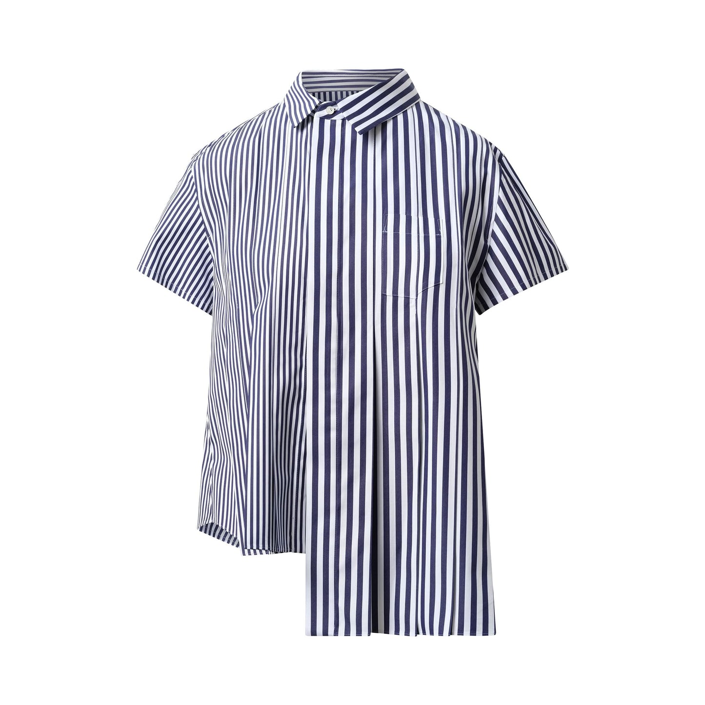 Asymmetric Cotton Poplin Shirt in Navy Stripe