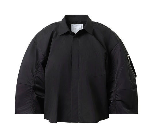 Cotton Poplin x Nylon Twill Shirt in Black