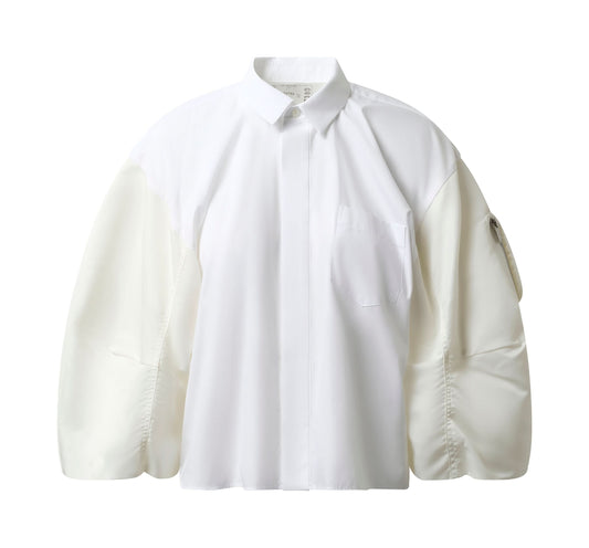 Cotton Poplin x Nylon Twill Shirt in Off White