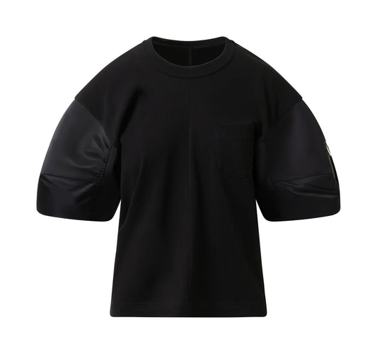 Nylon Twill Cotton Jersey T-Shirt in Black