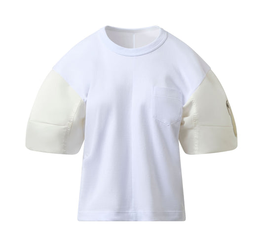 Nylon Twill Cotton Jersey T-Shirt in Off White