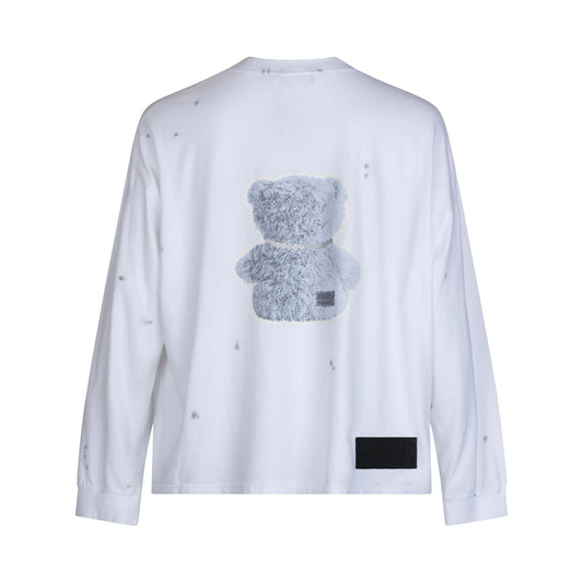 Pearl Necklace Teddy Long Sleeve T-Shirt in White