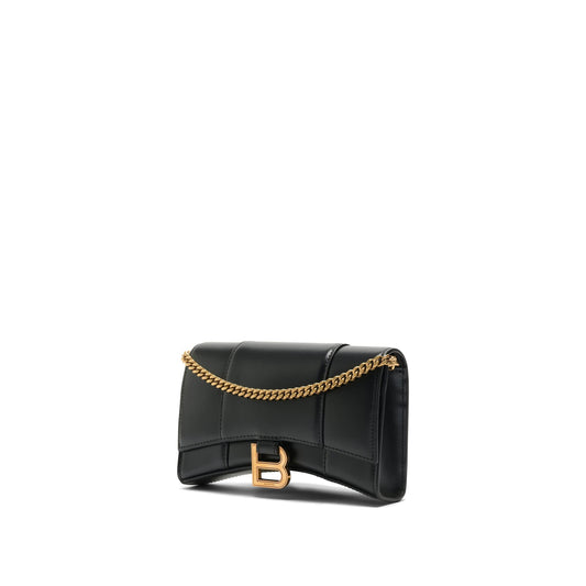 Hourglass Wallet On Chain in Black Smooth Leather