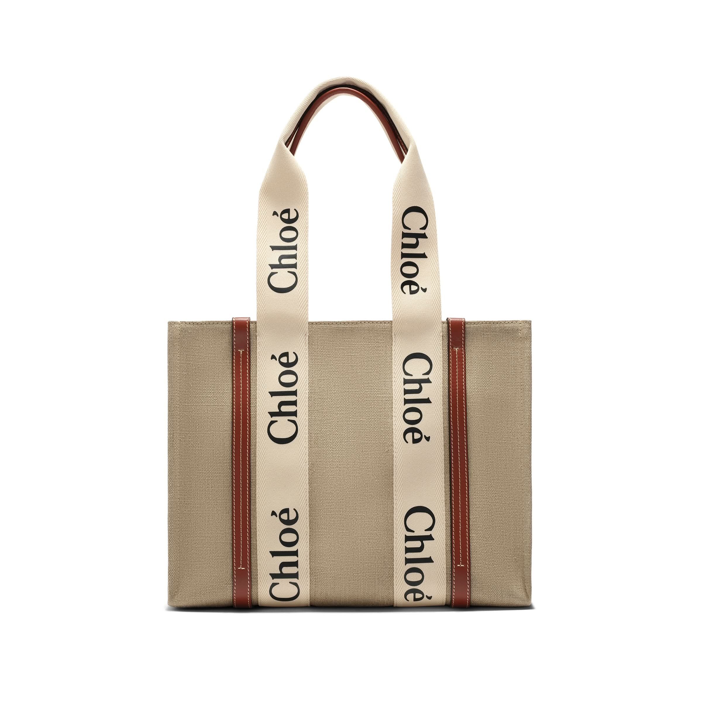 Medium Eco Woody Tote Bag with Strap in White/Brown