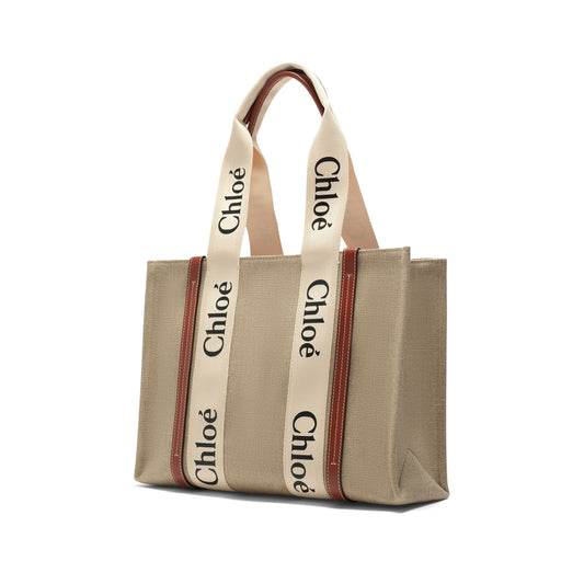 Medium Eco Woody Tote Bag with Strap in White/Brown