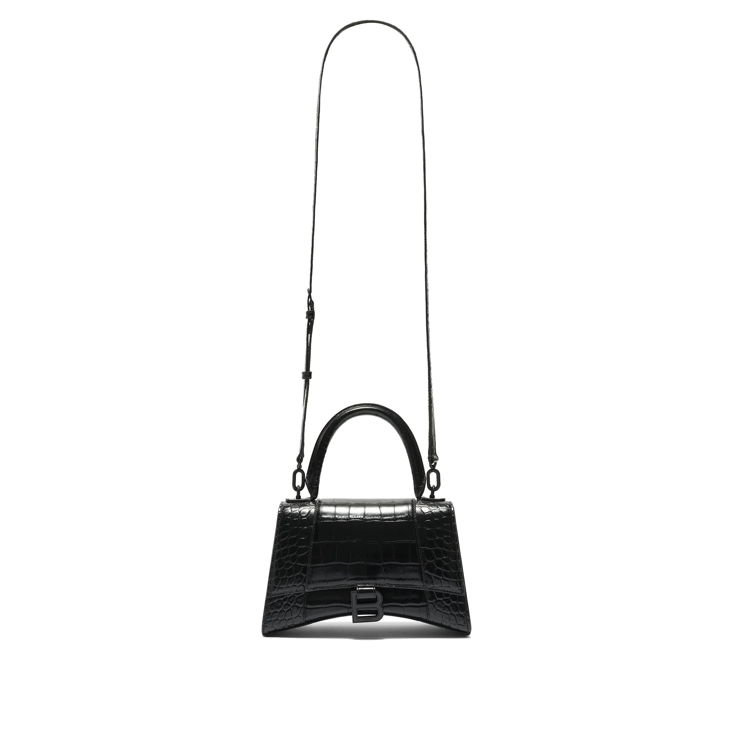 Hourglass Small Croco Embossed Bag in Black