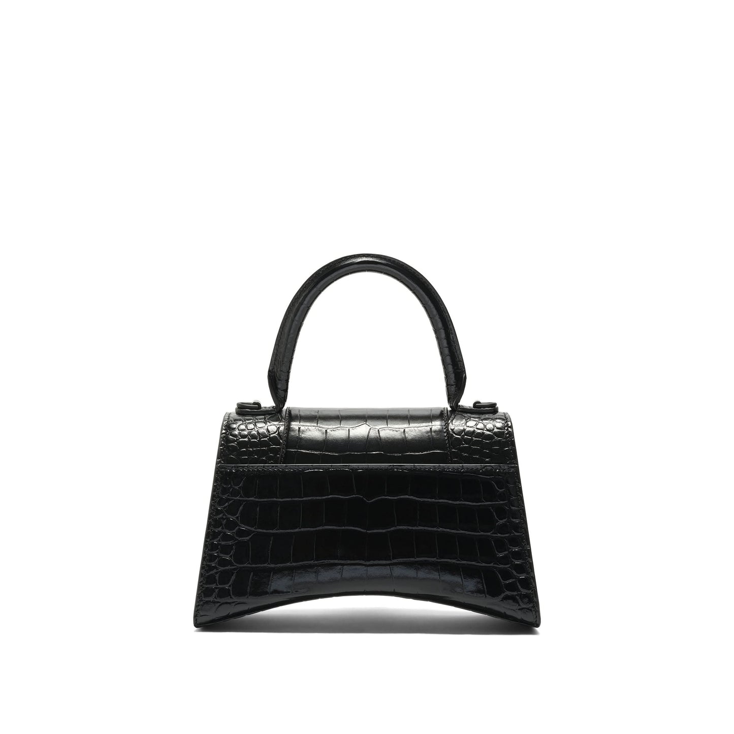 Hourglass Small Croco Embossed Bag in Black