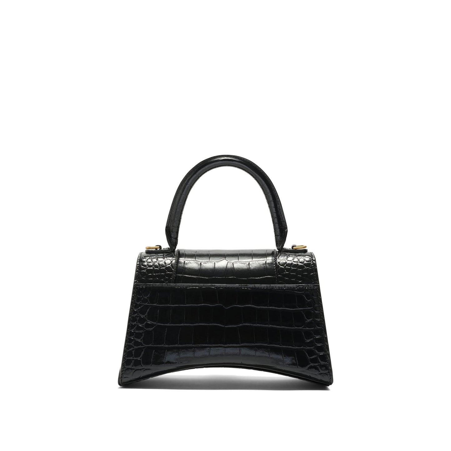 Hourglass Small Croco Embossed Bag in Black with Gold Plague