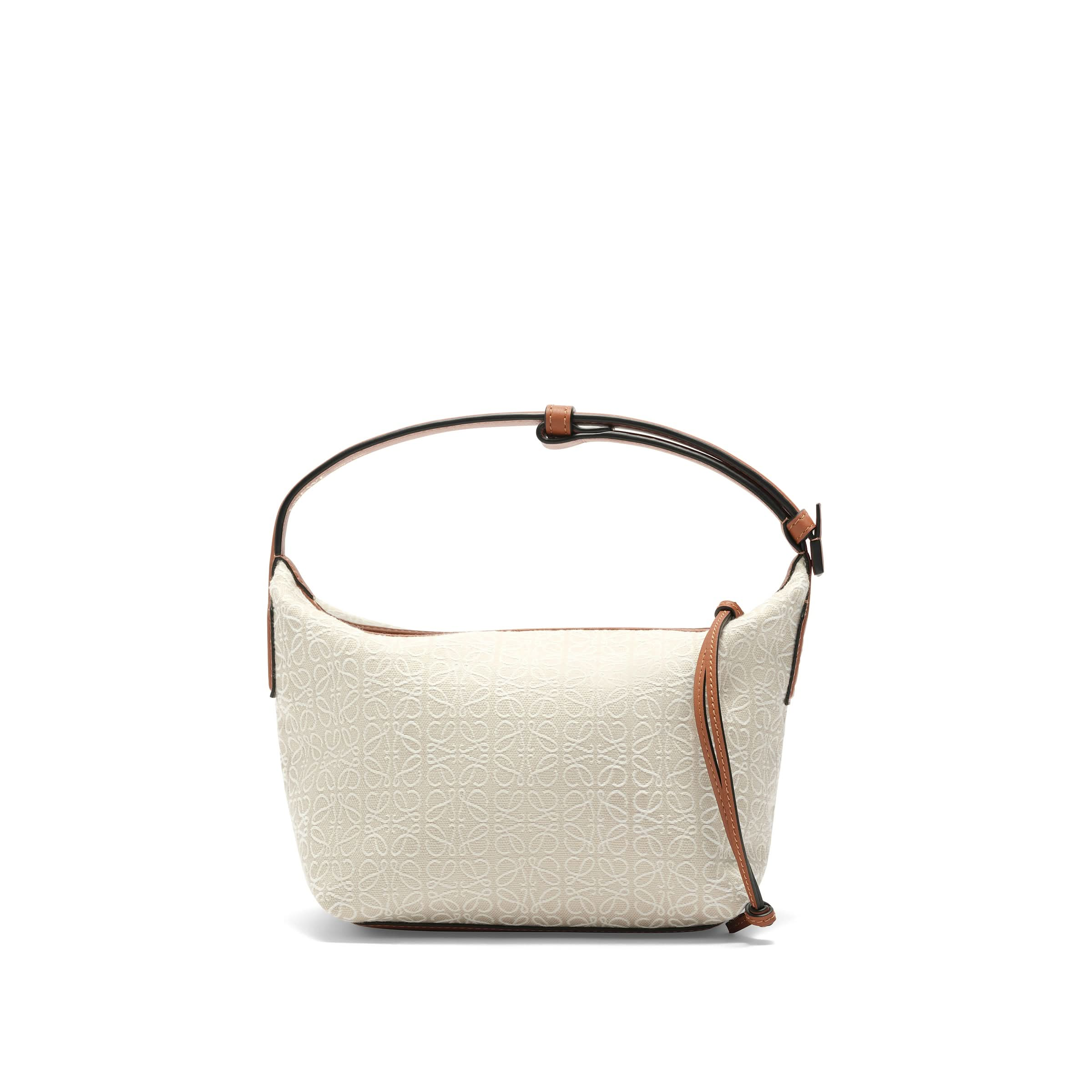 Small Cubi Bag in Anagram Jacquard and Calfskin in Ecru/Tan