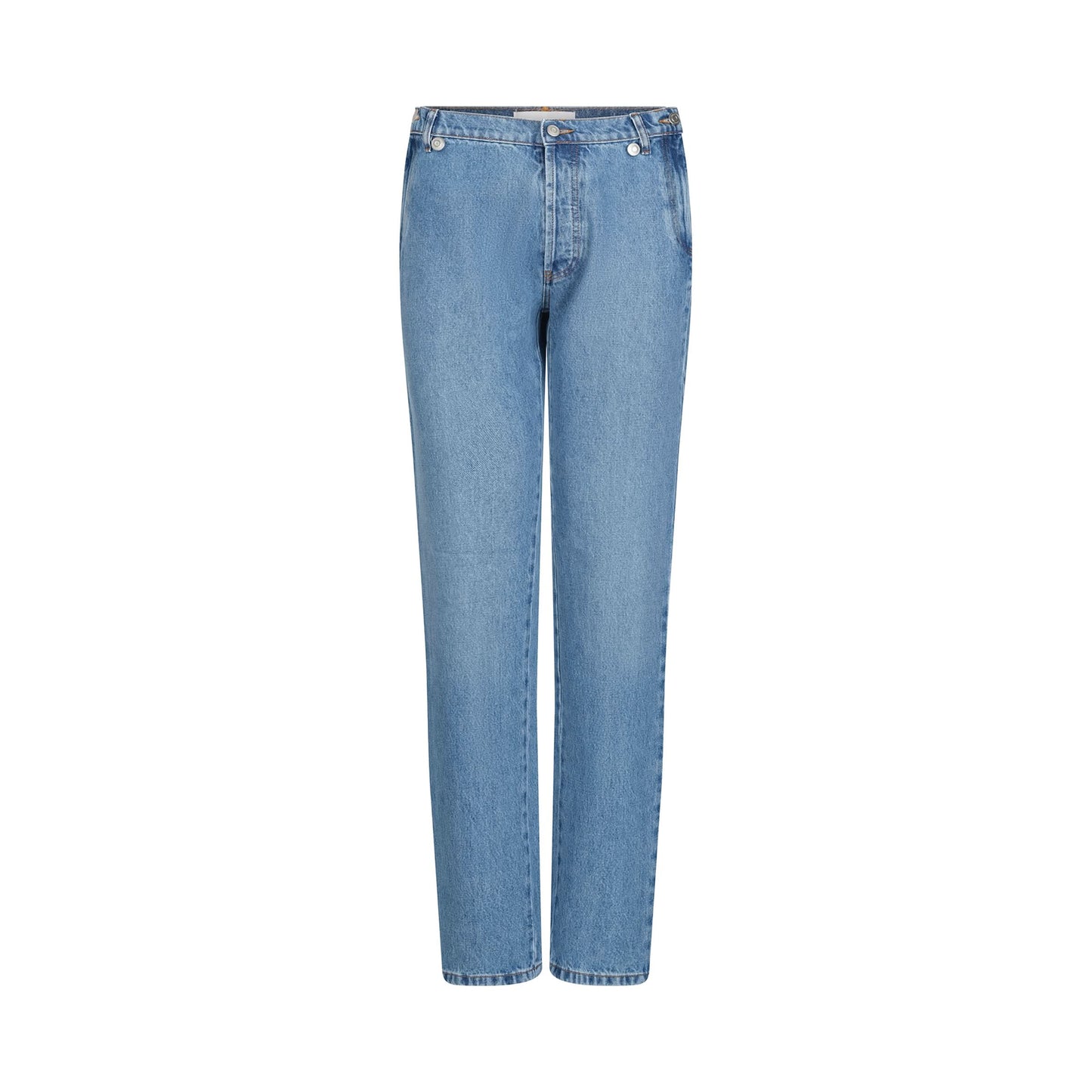 Open Hip Denim Trousers in Washed Blue