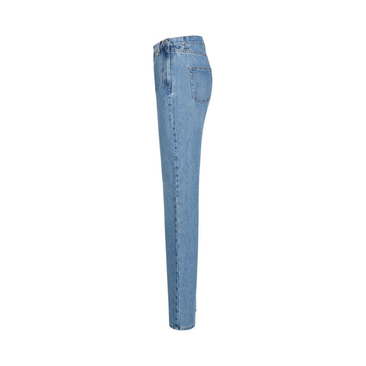 Open Hip Denim Trousers in Washed Blue