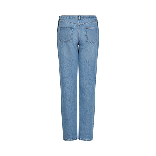 Open Hip Denim Trousers in Washed Blue