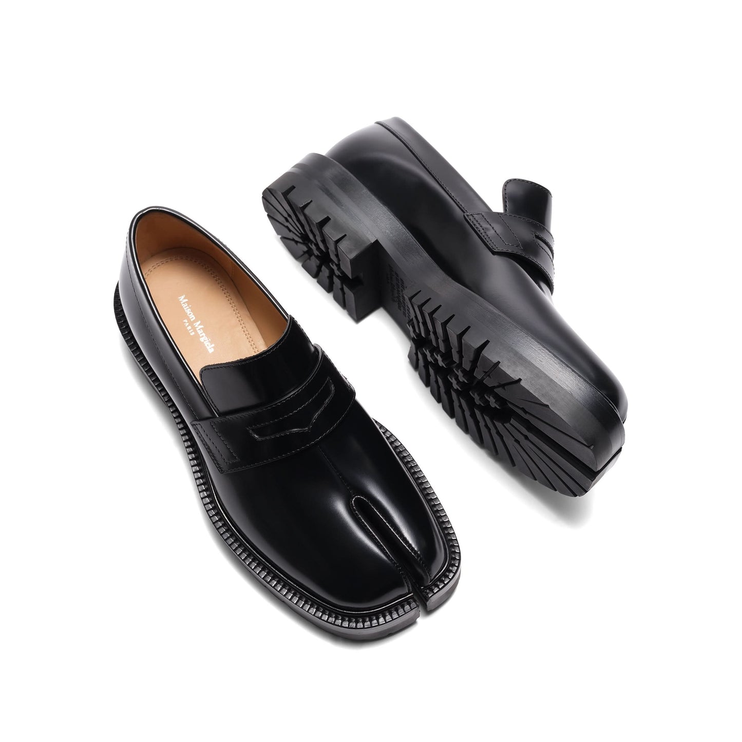 Tabi Leather Loafers Chunky Sole in Black