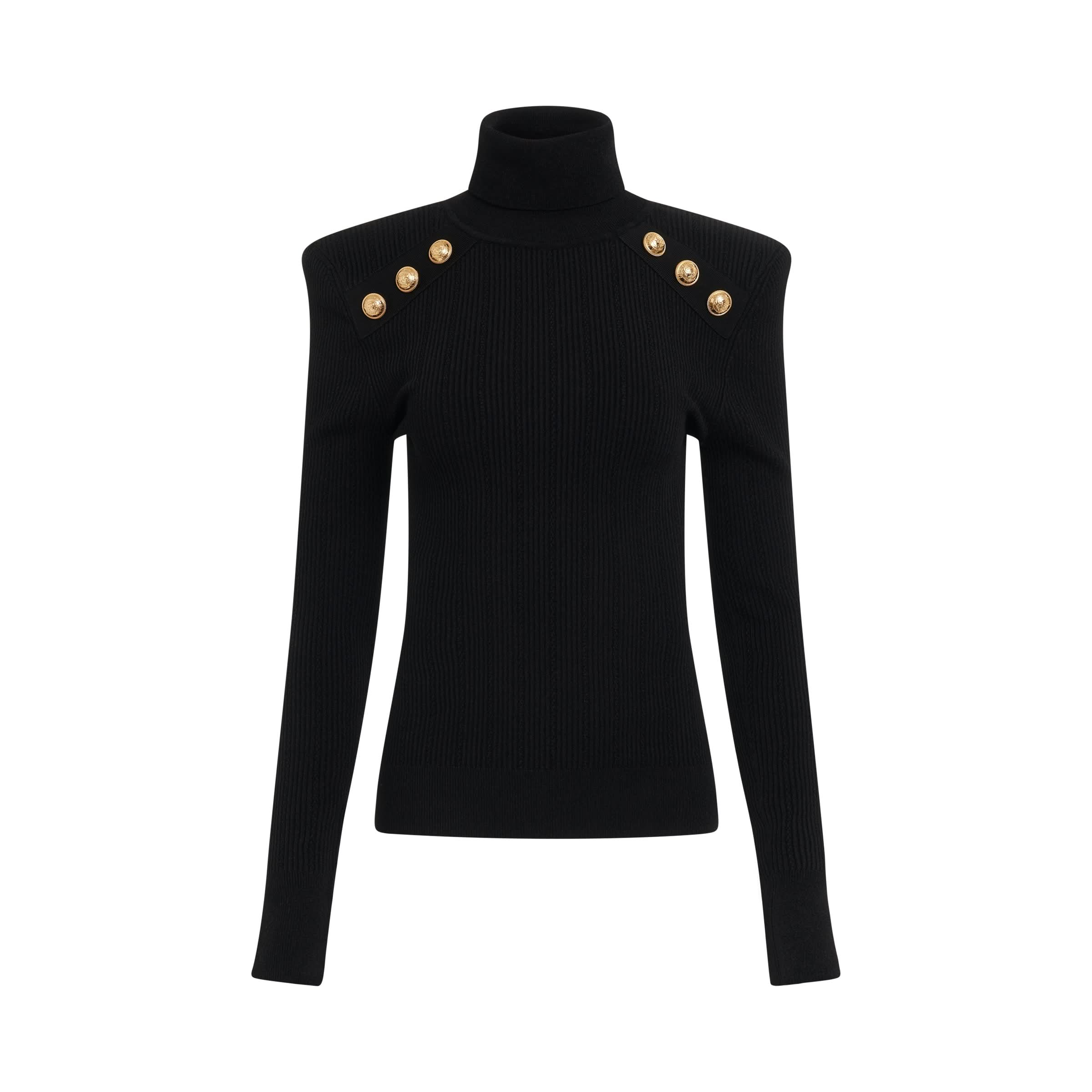 Logo Button Trimmed Turtleneck Sweater in Black