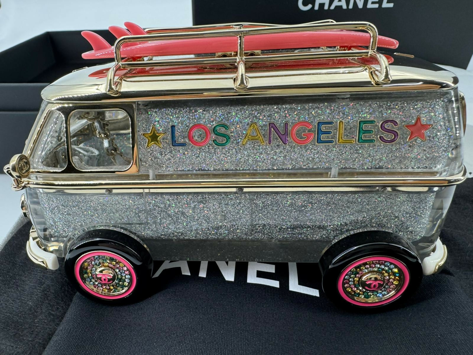Chanel 2024 Glitter Lucite, Multicolor Rhinestone & Enamel Hollywood Mini Van